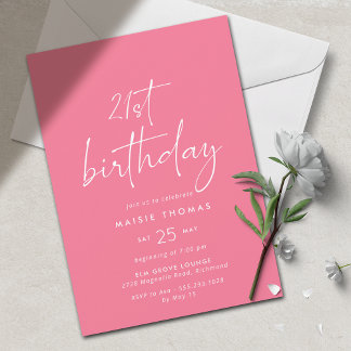 Hot Pink | Helle farbenfrohe Girly 21. Geburtstag Einladung