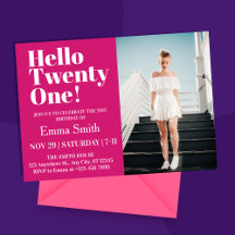 Hot Pink Hello Twenty One 21. Geburtstag Foto