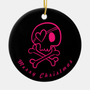 Hot Pink Herz Skull & Crossbones Ornament Runde