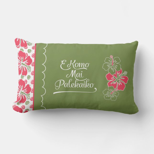 Hot Pink Hibiskus Hawaiian Willkommen im Paradies Kissen Für Draußen (Vorderseite)
