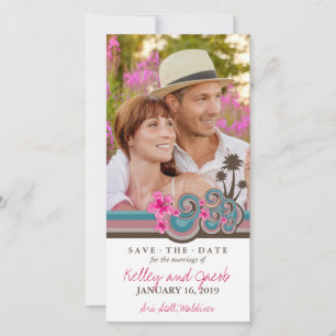 Hot Pink Hibiskus Tropical Blue Waves Beach Foto Save The Date