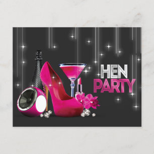 Hot Pink High Heel Champagne Black Hen Party Einladung