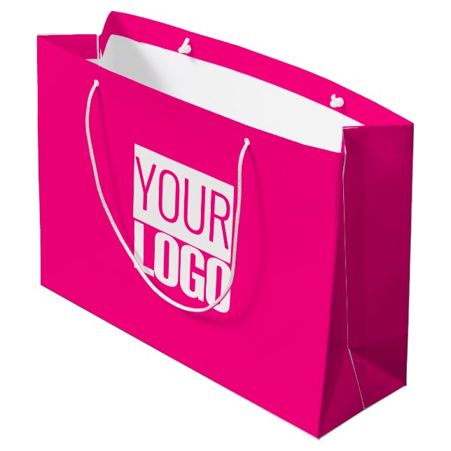 Hot Pink - Hinzufügen eines fett gedruckten Logos Große Geschenktüte (Rückseite Schrägansicht)