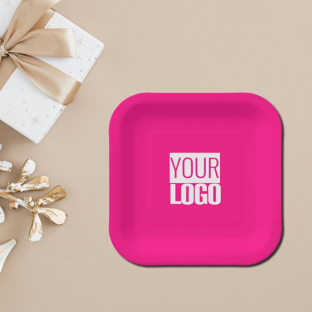 Hot Pink - Hinzufügen eines fett gedruckten Logos Pappteller (Von Creator hochgeladen)