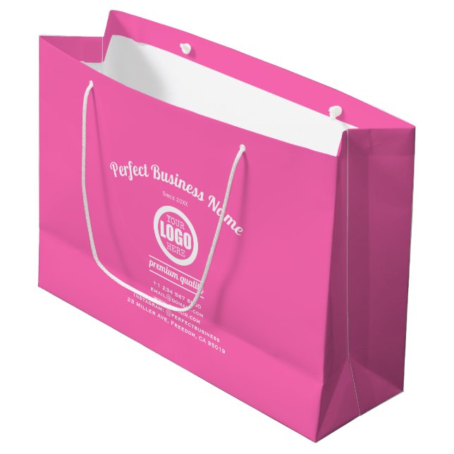 Hot Pink Hinzufügen Ihres Logos Benutzerfreundlich Große Geschenktüte (Vorderseite Schrägansicht)