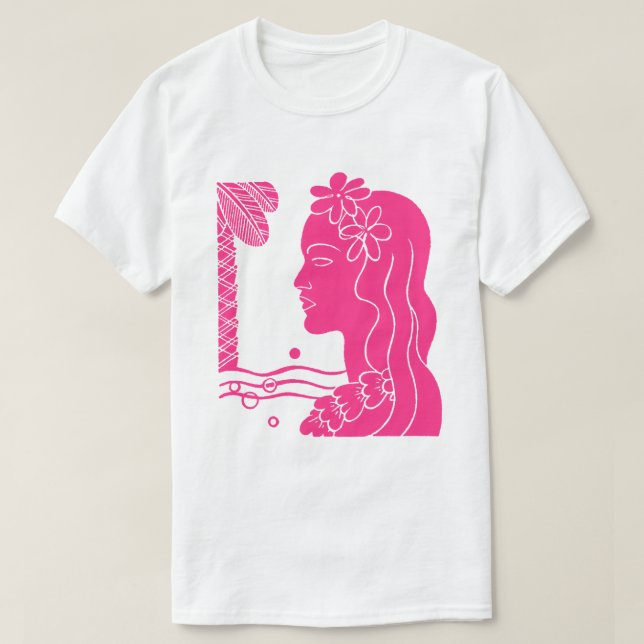 Hot Pink Hula Girl Head T - Shirt (Design vorne)