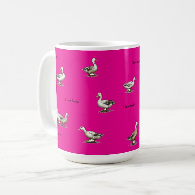 Hot Pink I Love Ducks Kaffeetasse (Vorderseite Links)