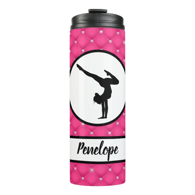 Hot-Pink-Imitat-Kristall-Handstand Thermosbecher (Vorderseite)