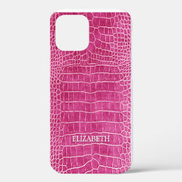 Hot Pink Imitate Krokodile Leder Personalisierter iPhone 12 Hülle