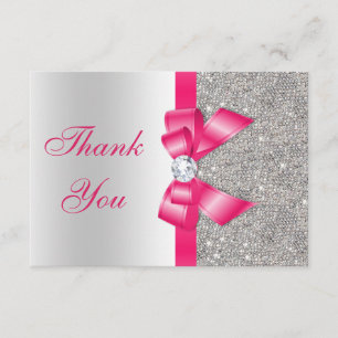 Hot Pink Imitats Bow & Diamonds Blank Vielen Dank Dankeskarte