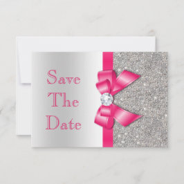 Hot Pink Imitats Bow & Diamonds Save the Date