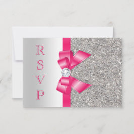 Hot Pink Imitats Bow & Diamonds UAWG RSVP Karte
