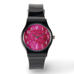 Hot Pink Imitats Leather Armbanduhr