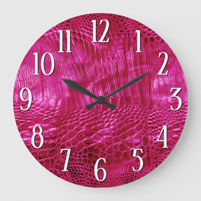 Hot Pink Imitats Leather Große Wanduhr (Vorderseite)