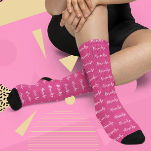 Hot Pink Individuelle Name Pattern Socken