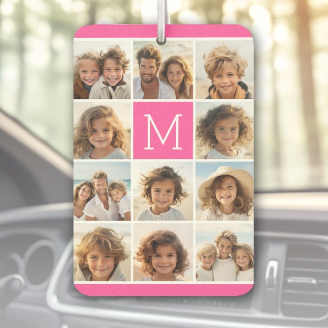 Hot Pink Instagramm Foto Collage Custom Monogram Autolufterfrischer (Personalized Car Air Freshener)