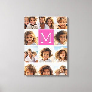 Hot Pink Instagramm Foto Collage Custom Monogram Leinwanddruck