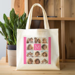 Hot Pink Instagramm Foto Collage Custom Monogram Tragetasche<br><div class="desc">Verwenden Sie bis zu 11 quadratische oder selbstständige Fotos,  um ein einzigartiges und persönliches Geschenk zu schaffen. Oder man behalte den Hipster Welpe und macht einen trendigen Sake. Wenn Sie die Bilder anpassen müssen,  klicken Sie auf das Werkzeug anpassen,  um Änderungen vorzunehmen.</div>