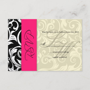 Hot Pink Ivory Swirl Wedding RSVP Karte