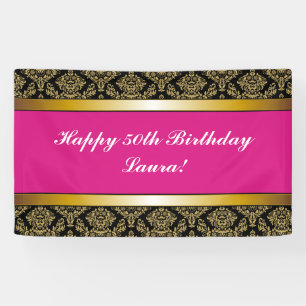 Hot Pink jedes Alter Gold Damask Geburtstagsbanner Banner