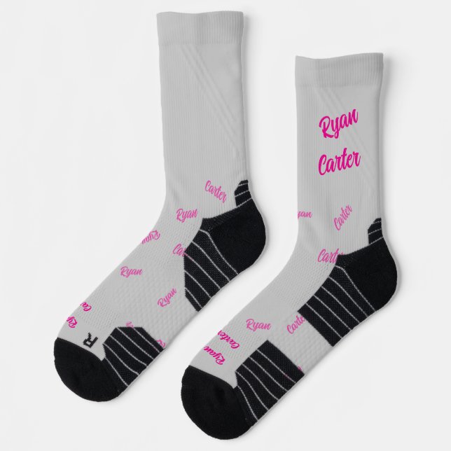 Hot pink kisses. Your name on gray Socken (Links)