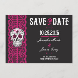 Hot Pink Lace Sugar Skull Speichern Sie die Daten Save The Date