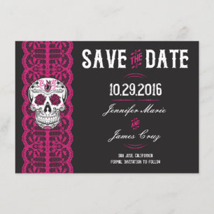 Hot Pink Lace Sugar Skull Speichern Sie die Daten  Save The Date