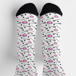 Hot Pink Lacrosse Sticks and Hearts Pattern Socken