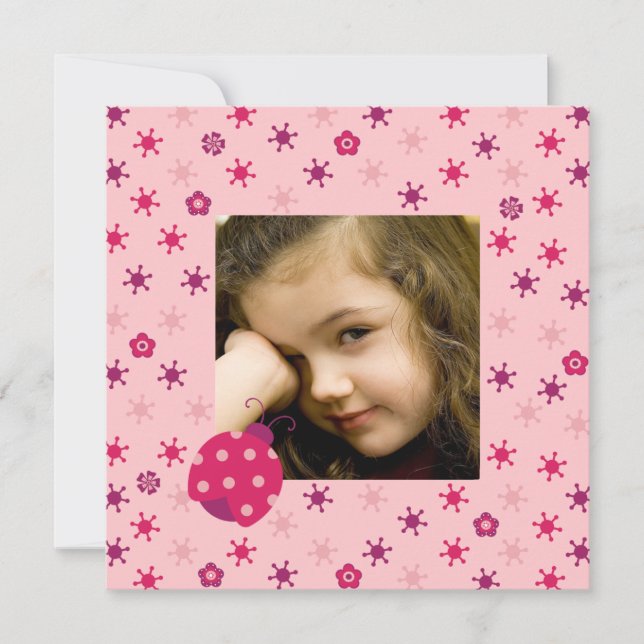 Hot Pink Ladybug Blume Geburtstagsfeier Einladung (Vorderseite)