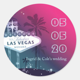 Hot Pink Las Vegas Wedding Save the Date Runder Aufkleber