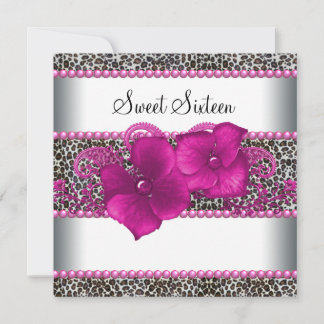 Hot Pink Leopard 16 . Geburtstag Geburtstagsparty Einladung
