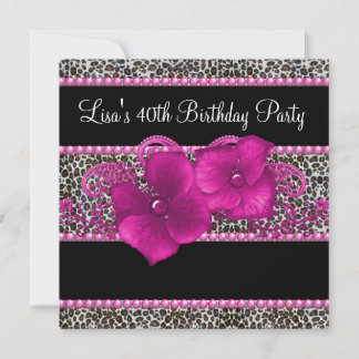 Hot Pink Leopard Frauen 40. Geburtstag Party Einladung