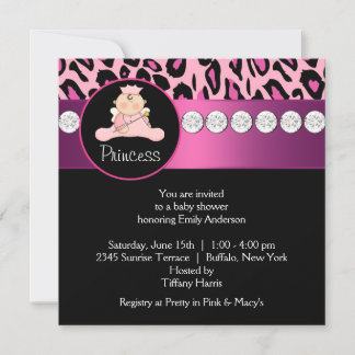 Hot Pink Leopard Princess Girl Baby Dusche Einladung