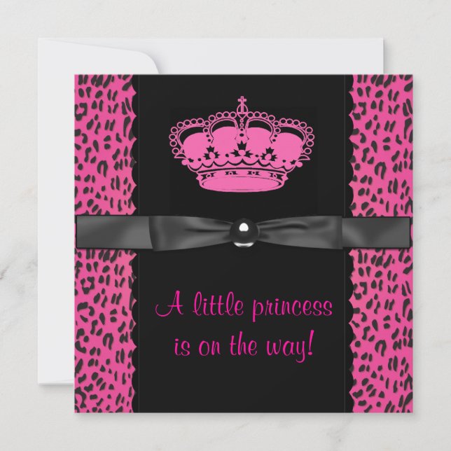 Hot Pink Leopard Princess Girl Baby Dusche Einladung (Vorderseite)