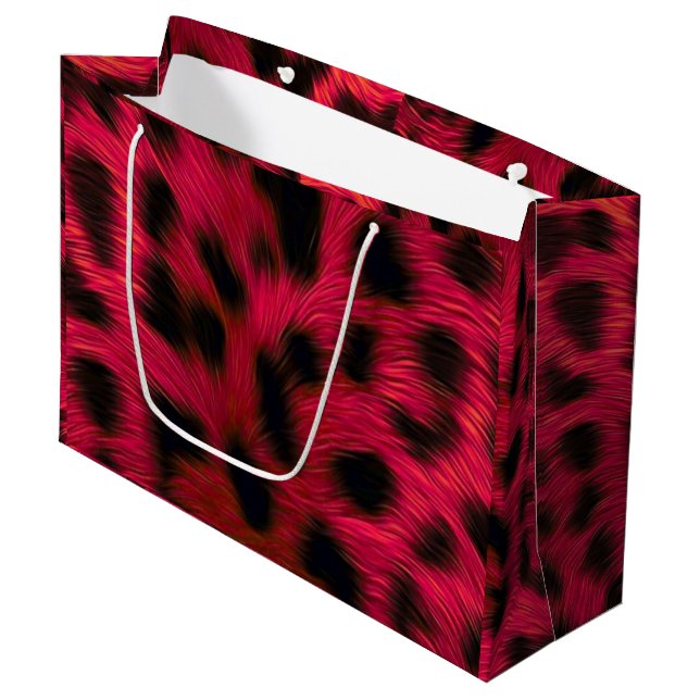 Hot Pink Leopard Print Faux  Große Geschenktüte (Vorderseite Schrägansicht)