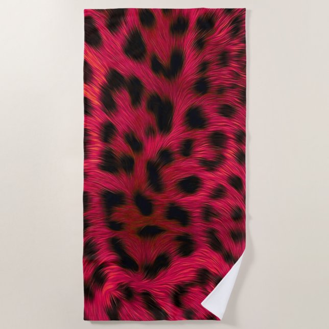 Hot Pink Leopard Print Faux  Strandtuch (Vorderseite)