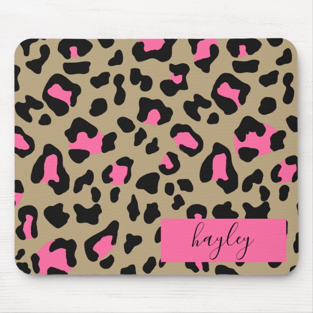 Hot Pink Leopard Print Personalized Mousepad (Vorne)
