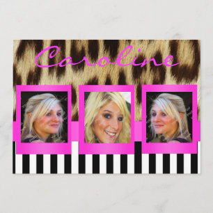 Hot Pink Leopard Stripes Grad Foto laden Einladung