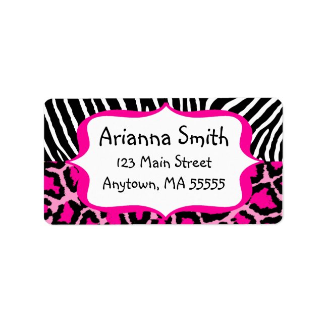 Hot Pink Leopard Zebra Print Address Labels Adressaufkleber (Vorne)