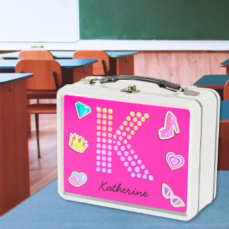 Hot Pink Letter K Monogram Girl Back to School Metall Brotdose