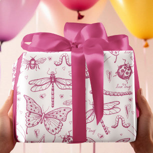 Hot Pink Liebe Bug Insect Illustration Muster Geschenkpapier Set