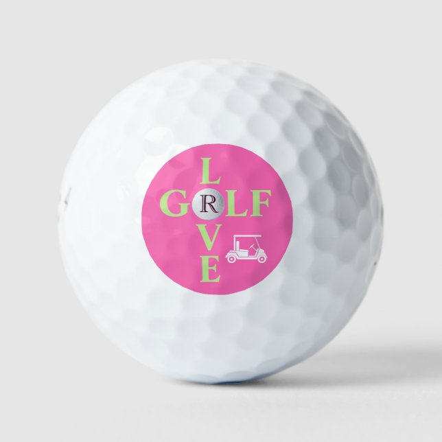 Hot Pink Liebe Golf Monogram Golf Ball (Vorderseite)
