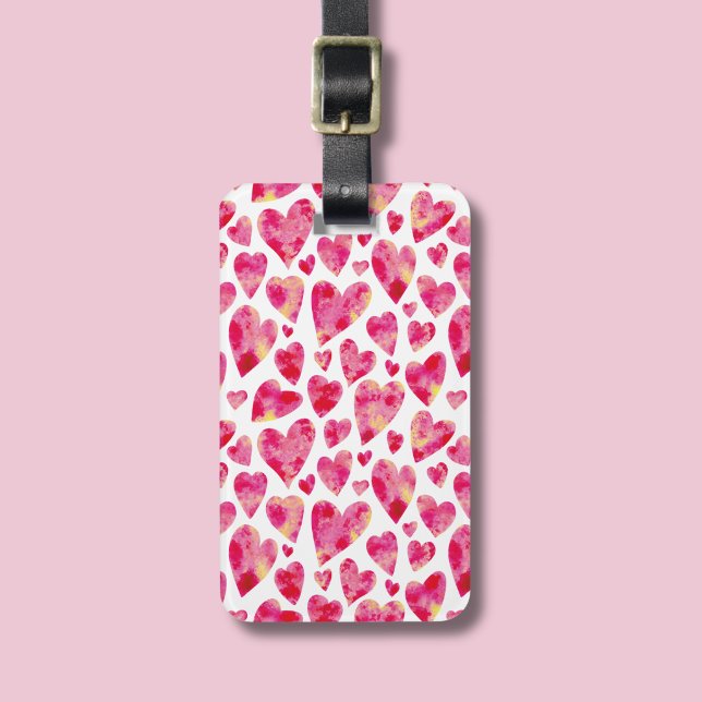 Hot Pink Liebe Herzmuster Gepäckanhänger (Pink watercolor love heart luggage tag)