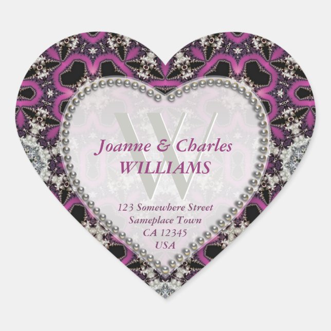 Hot Pink Lila +Black Lace Mit Monogramm Stickers (Vorderseite)