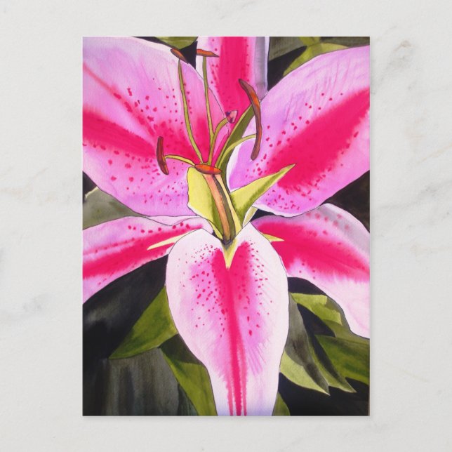 Hot Pink Lilie Blume Aquarell Pop Blume Postkarte (Vorderseite)