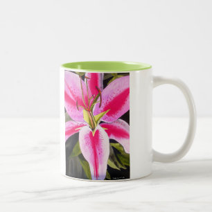 Hot Pink Lilie Blume Aquarell Pop Blume Zweifarbige Tasse