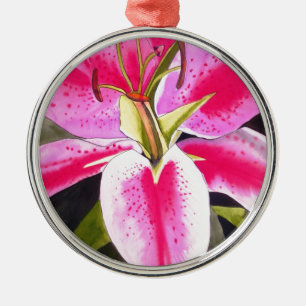 Hot pink lily Tenerife pop art watercolor flower Ornament Aus Metall