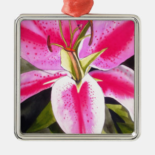 Hot pink lily Tenerife pop art watercolor flower Ornament Aus Metall