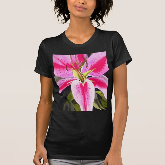 Hot pink lily Tenerife pop art watercolor flower T-Shirt (Vorderseite)
