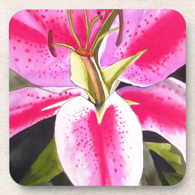 Hot pink lily Tenerife pop art watercolor flower Untersetzer (Vorderseite)